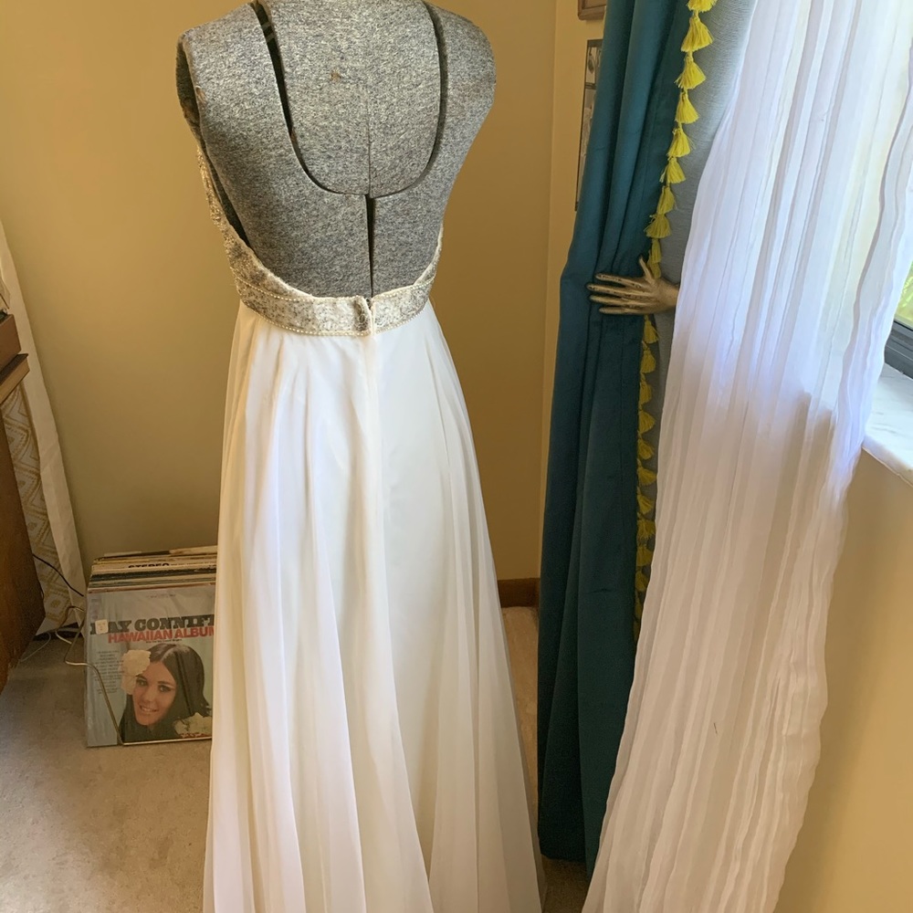 Vintage white crystal formal prom gown dress XS
